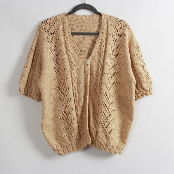 Handmade Yellow Mixed-knit Short Sleeve Cardigan - Picture 12 of 14
